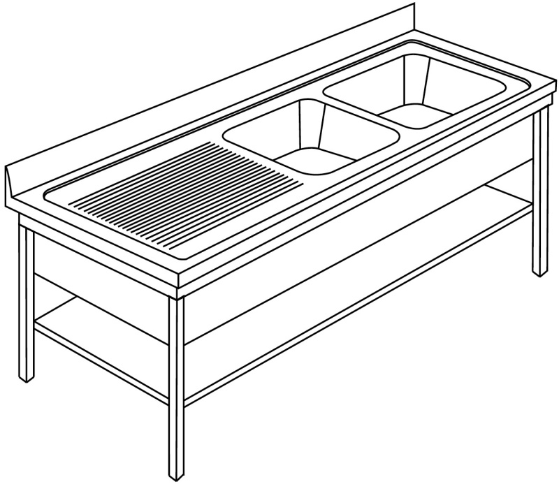 Doppelspültisch LR2GD mit Bodenboard Tiefe 700 mm (Spülen links)